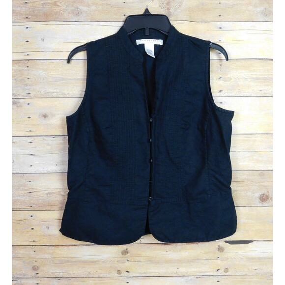 Geoffrey Beene Sport Shirt 12 Large Black Button Down V-Neck Sleeveless Linen - Picture 1 of 6